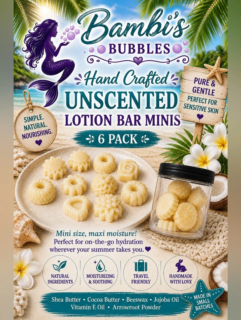 Back In Stock! Hand Crafted Summer Lotion Bar Minis 6 Pack
